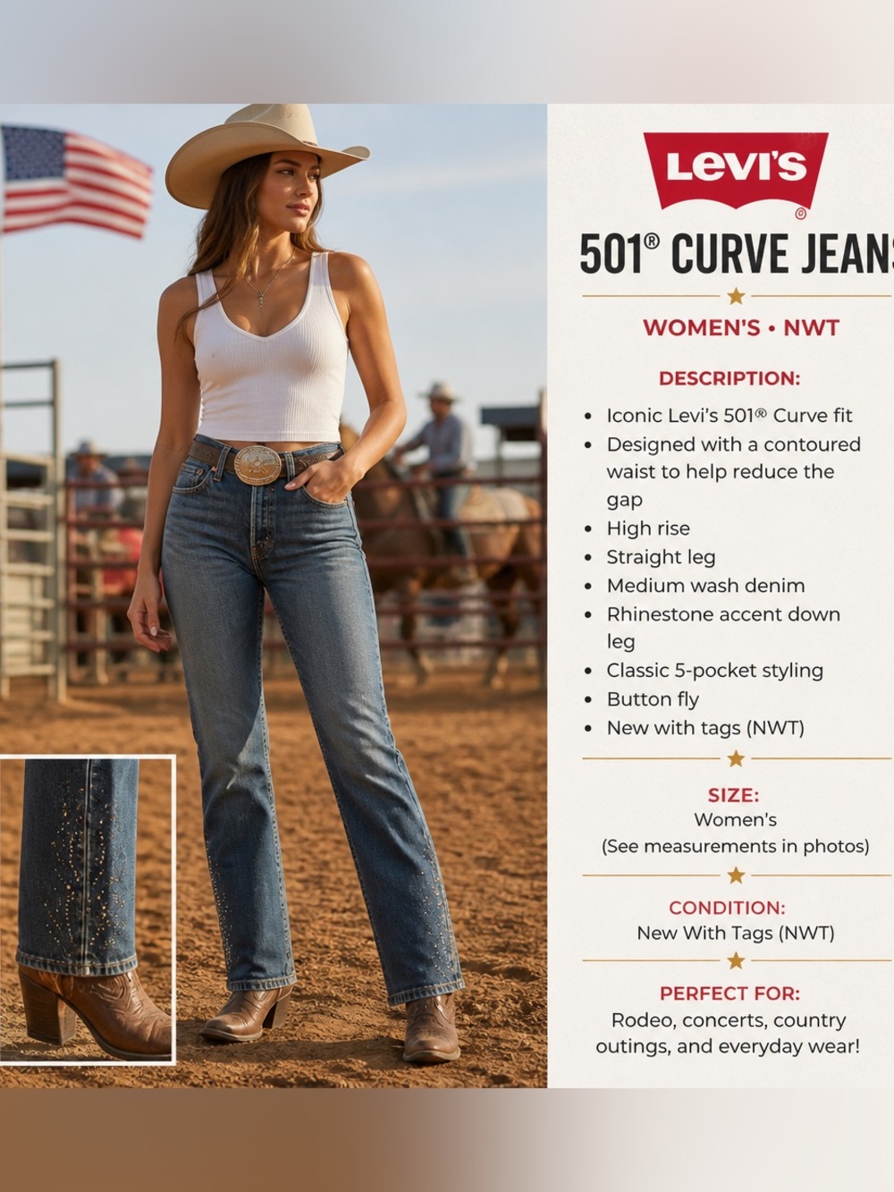 Levi’s 501 Curve Rhinestone Jeans – Women’s 31x30, NWT